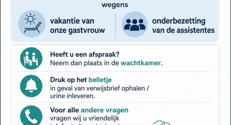 Belangrijke mededeling : tijdelijke onderbezetting balie